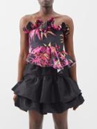 Kika Vargas - Jette Floral-print Taffeta Corset Top - Womens - Black Pink