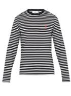 Ami Logo-embroidered Striped Cotton T-shirt