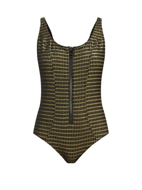 Matchesfashion.com Lisa Marie Fernandez - Jasmine Scoop-neck Lam-cloqu Swimsuit - Womens - Black Gold