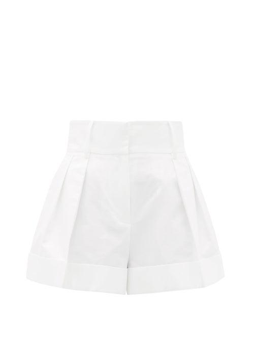 Matchesfashion.com Valentino - High-rise Pleated Cotton Shorts - Womens - White