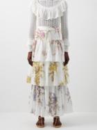 Zimmermann - Jude Tiered Floral-print Ramie-muslin Skirt - Womens - White Multi