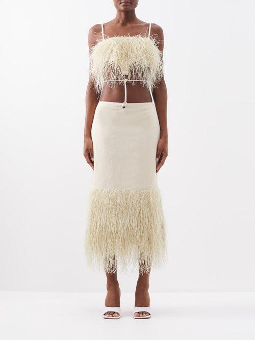 Jacquemus - Fringed Cutout Cotton-blend Midi Dress - Womens - Ivory
