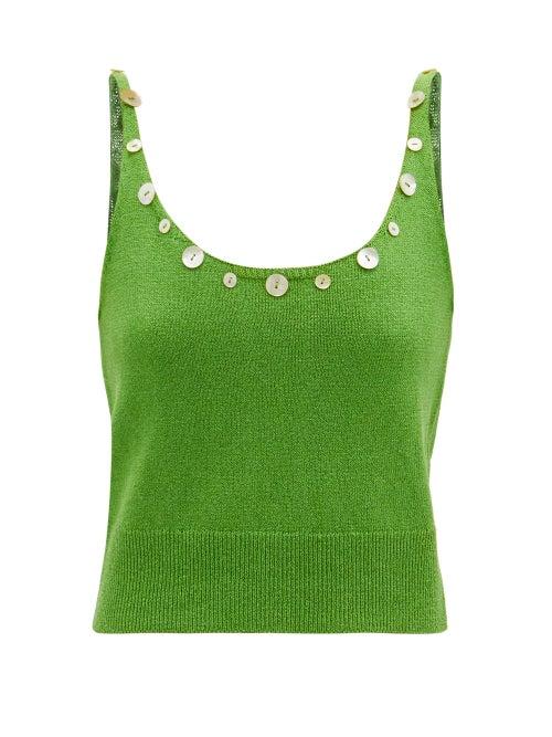 Matchesfashion.com Staud - Ares Shell-button Scoop-neck Tank Top - Womens - Green