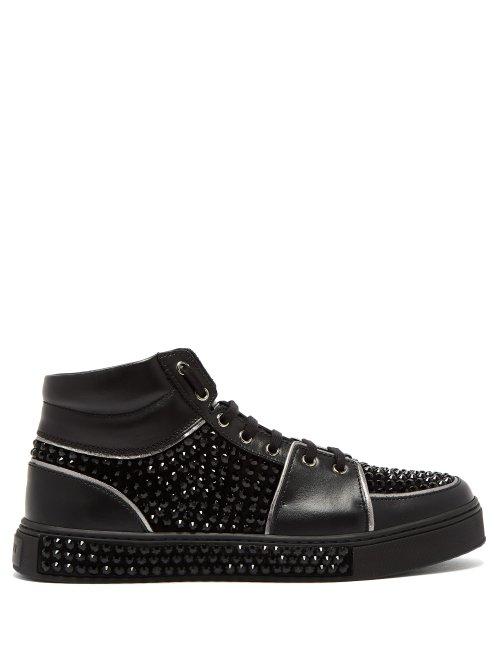 Matchesfashion.com Balmain - Strass High Top Leather Trainers - Mens - Black