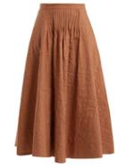 Matchesfashion.com Roksanda - Ayana Pintuck Detail Linen Blend Skirt - Womens - Brown