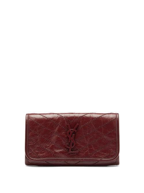 Matchesfashion.com Saint Laurent - Niki Ysl Monogram Crinkle Leather Wallet - Womens - Burgundy
