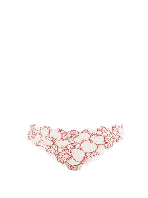Matchesfashion.com Marysia - Antibes Scallop-edged Bikini Briefs - Womens - Red Print