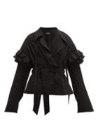 Matchesfashion.com Ann Demeulemeester - Ruffle Trim Wrap Front Wool Jacket - Womens - Black