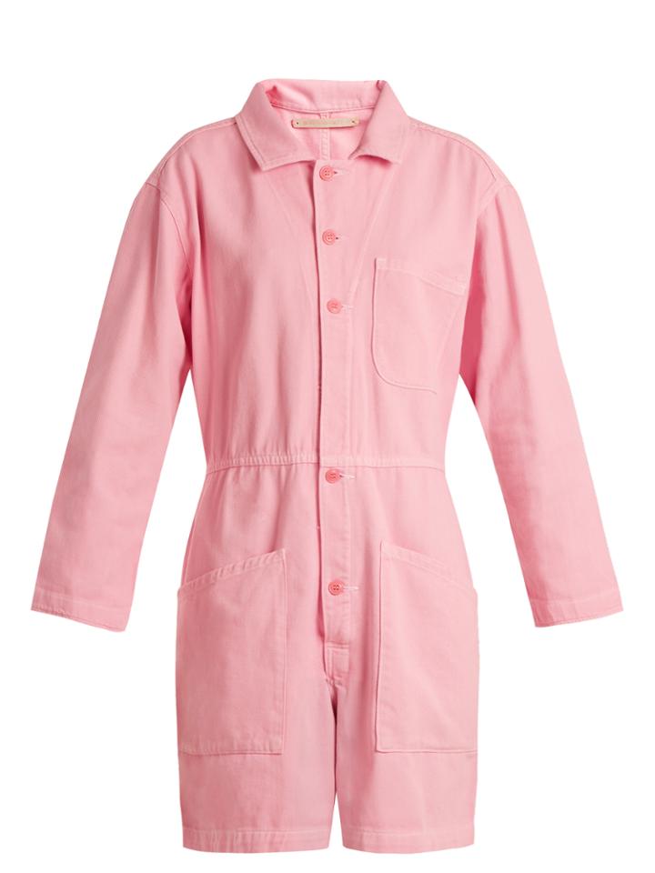 Bliss And Mischief Spread-collar Wide-leg Cotton-denim Playsuit