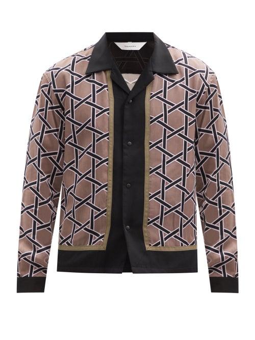 Matchesfashion.com Sasquatchfabrix - Kagome Cuban-collar Graphic-print Lyocell Shirt - Mens - Black Multi