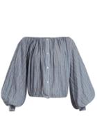 Matchesfashion.com Nili Lotan - Roxie Striped Off The Shoulder Cotton Blend Top - Womens - Navy White
