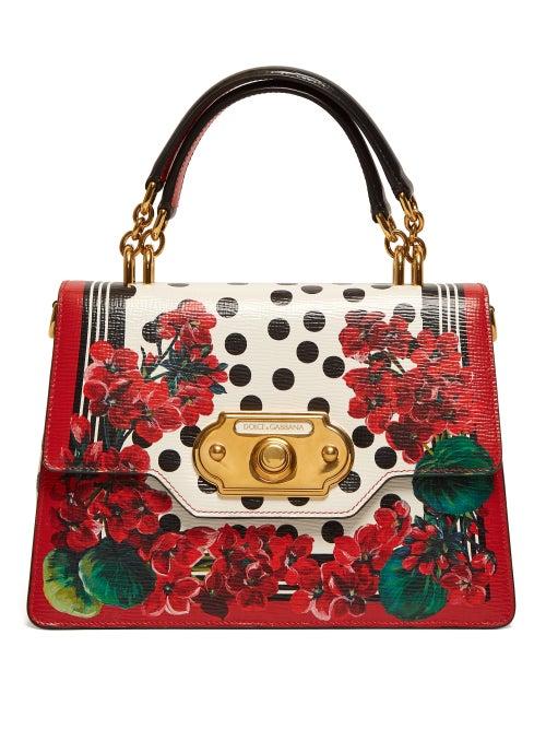 Matchesfashion.com Dolce & Gabbana - Welcome Geranium Print Leather Bag - Womens - Red Multi