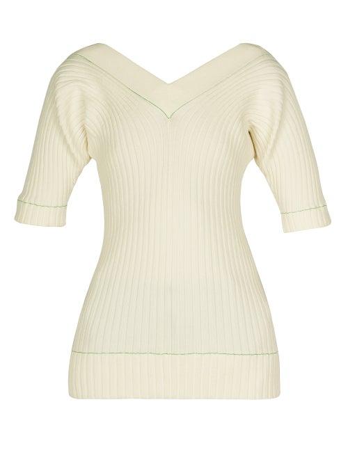 Bottega Veneta - Boat-neck Short-sleeved Ribbed-knit Sweater - Womens - Ivory