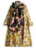 Matchesfashion.com Richard Quinn - Floral Print Tie Neck Coat - Womens - Yellow Multi