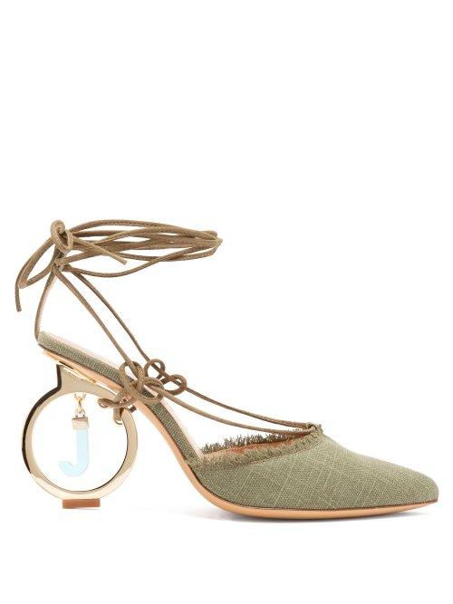 Matchesfashion.com Jacquemus - Riviera Logo Heel Linen Pumps - Womens - Khaki