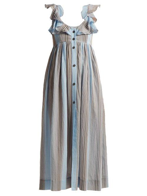 Matchesfashion.com Three Graces London - Beatrice Striped Cotton Dress - Womens - Blue Stripe