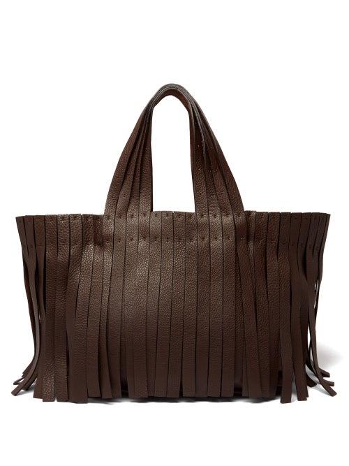 Matchesfashion.com Valentino Garavani - Free Fringe Grained-leather Tote Bag - Womens - Brown