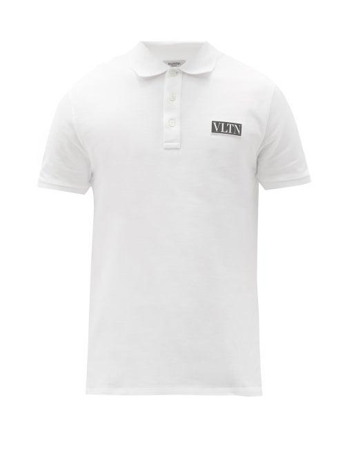 Matchesfashion.com Valentino - Vltn Logo-patch Cotton-piqu Polo Shirt - Mens - White
