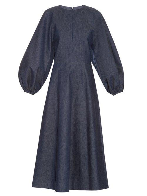 Matchesfashion.com Emilia Wickstead - Cora Balloon Sleeved Denim Midi Dress - Womens - Denim