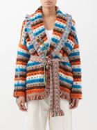 Alanui - Dancing Light Crocheted Wool-blend Cardigan - Womens - Orange Multi