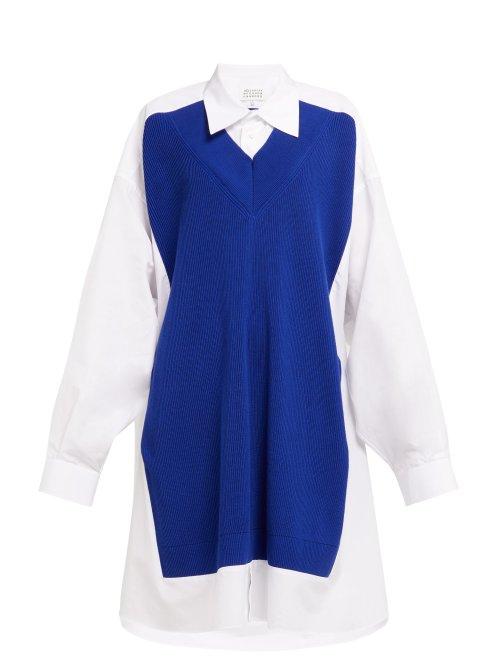 Matchesfashion.com Maison Margiela - Wool Panelled Cotton Poplin Shirtdress - Womens - White Multi