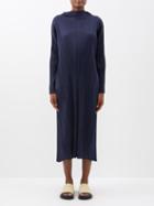 Pleats Please Issey Miyake - High-neck Technical-pleated Midi Dress - Womens - Dark Navy