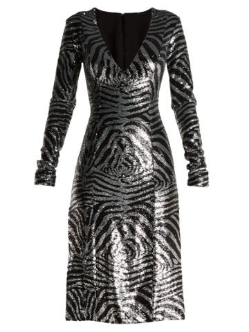 Halpern Metallic Zebra Sequinned Dress