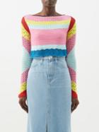 Staud - Keyhole-back Cropped Lace-stitched Sweater - Womens - Multi