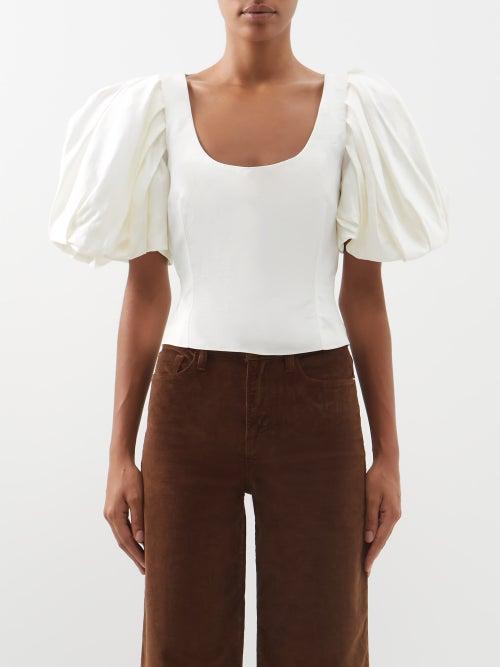 Frame - Puff-sleeved Square-neck Top - Womens - White