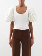 Frame - Puff-sleeved Square-neck Top - Womens - White
