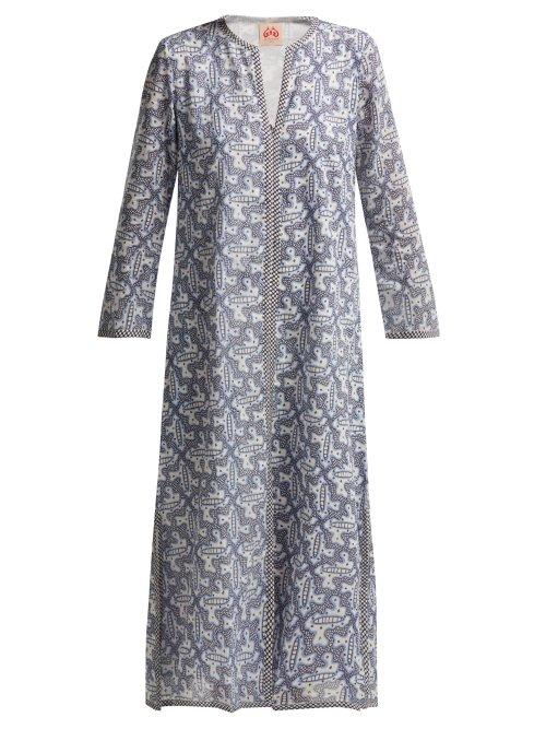 Matchesfashion.com Le Sirenuse, Positano - Vanessa Moleculay Print Cotton Kaftan - Womens - Blue Print