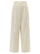 Matchesfashion.com Brunello Cucinelli - High Rise Cotton Blend Twill Trousers - Womens - Ivory