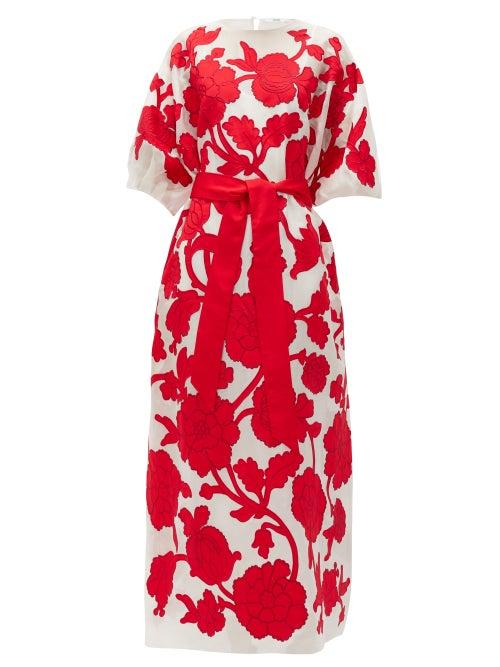 Matchesfashion.com Erdem - Riviera Modotti Floral-appliqu Silk-blend Dress - Womens - Red White