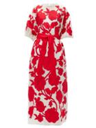 Matchesfashion.com Erdem - Riviera Modotti Floral-appliqu Silk-blend Dress - Womens - Red White