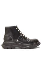 Matchesfashion.com Alexander Mcqueen - Exaggerated Sole Leather Boots - Womens - Black White