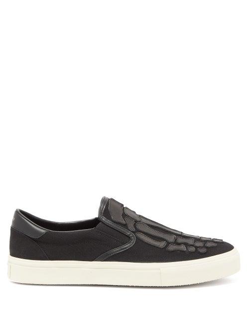 Matchesfashion.com Amiri - Skel Toe Leather-appliqu Canvas Slip-on Trainers - Mens - Black