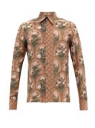 73 London - Floral-print Silk Shirt - Mens - Brown Print