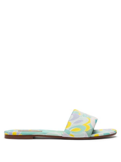 Matchesfashion.com Emilio Pucci - Abstract-print Cotton-twill Slides - Womens - Green Multi