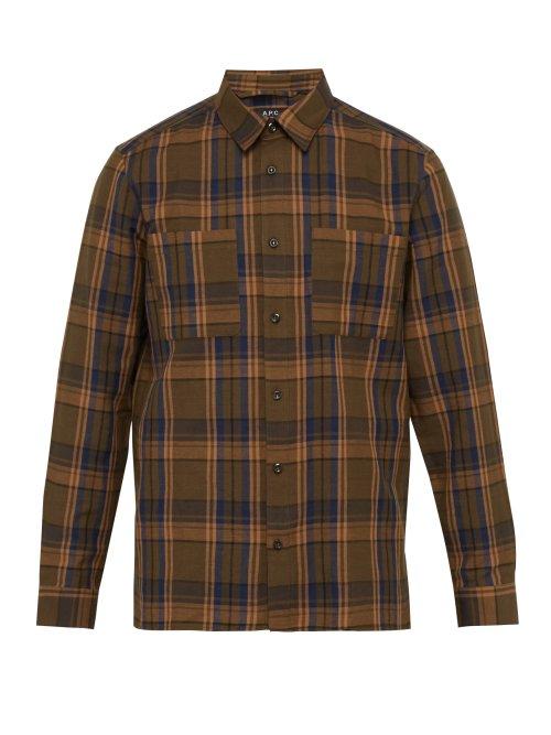 Matchesfashion.com A.p.c. - Achille Checked Cotton Blend Oxford Shirt - Mens - Khaki