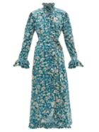 Matchesfashion.com Evi Grintela - Gizele Ruffled Floral Print Cotton Dress - Womens - Blue Print