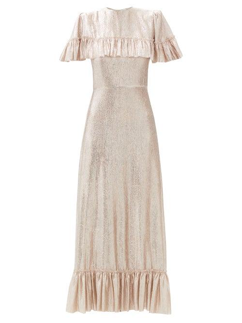 Matchesfashion.com The Vampire's Wife - The Bombette Ruffled Wool-blend Lam Maxi Dress - Womens - Gold