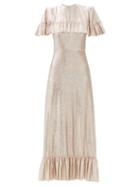 Matchesfashion.com The Vampire's Wife - The Bombette Ruffled Wool-blend Lam Maxi Dress - Womens - Gold