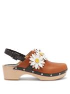 Ladies Shoes Fabrizio Viti - Carly Floral-appliqu Leather Slingback Clogs - Womens - Tan