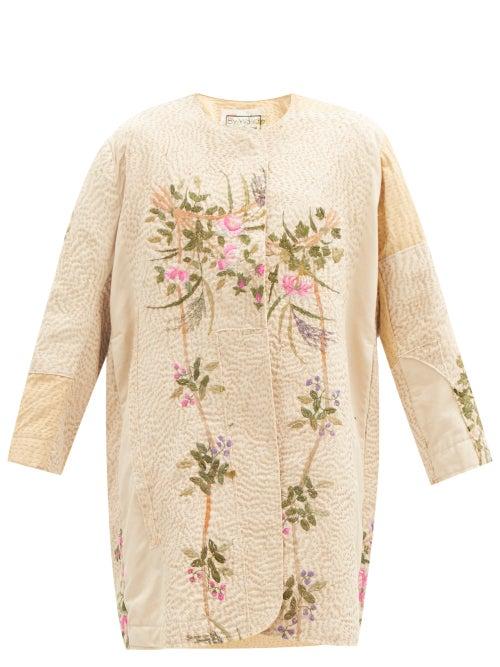 Matchesfashion.com By Walid - Miro Single-breasted Embroidered Satin Coat - Womens - White Multi