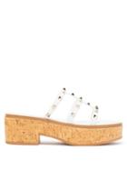Matchesfashion.com Valentino Garavani - Studcork Flatform Leather Sandals - Womens - White