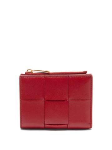 Bottega Veneta - Cassette Intrecciato-leather Zip Wallet - Womens - Dark Red