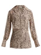 Matchesfashion.com Chlo - Wave Print V Neck Silk Blouse - Womens - Brown Print