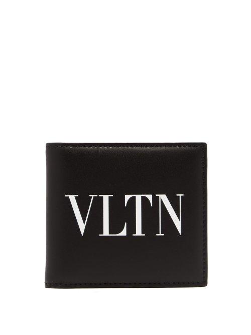 Matchesfashion.com Valentino - Vltn Logo Print Bi Fold Leather Wallet - Mens - Black White