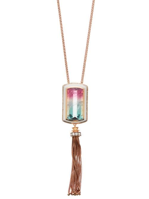 Matchesfashion.com Selim Mouzannar - Diamond, Tourmaline & 18kt Gold Necklace - Womens - Pink Multi