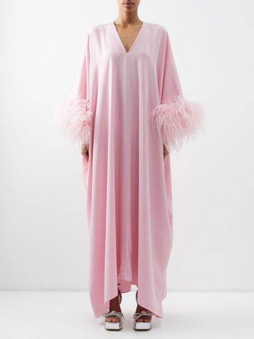 Taller Marmo - Gala Feather-cuff Crepe Kaftan Gown - Womens - Light Pink